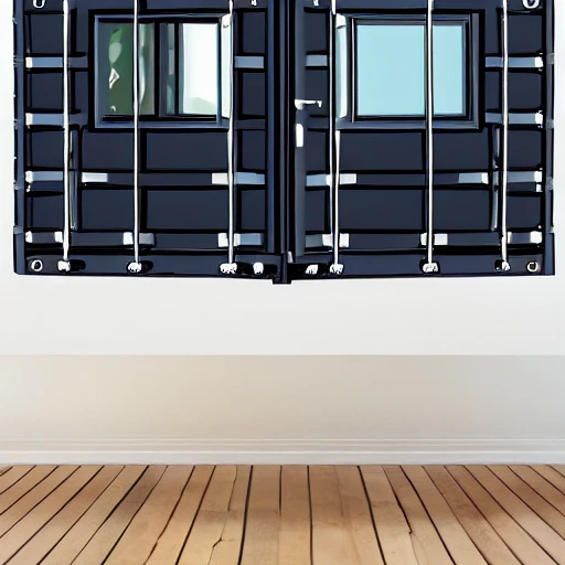 sea container black with a door and window, realistic style