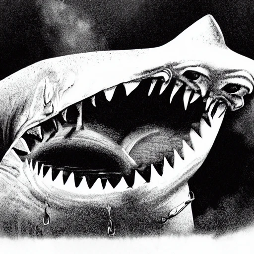 high quality illustration, JAWS, movie film