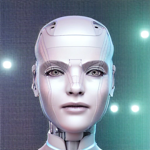 nousr robot, complex 3d render ultra detailed of a beautiful porcelain profile woman android face, cyborg, robotic parts, 150 mm, beautiful studio soft light, rim light, vibrant details, luxurious cyberpunk,  hyperrealistic, anatomical, facial muscles, cable electric wires, microchip, elegant, beautiful background, octane render, 8k