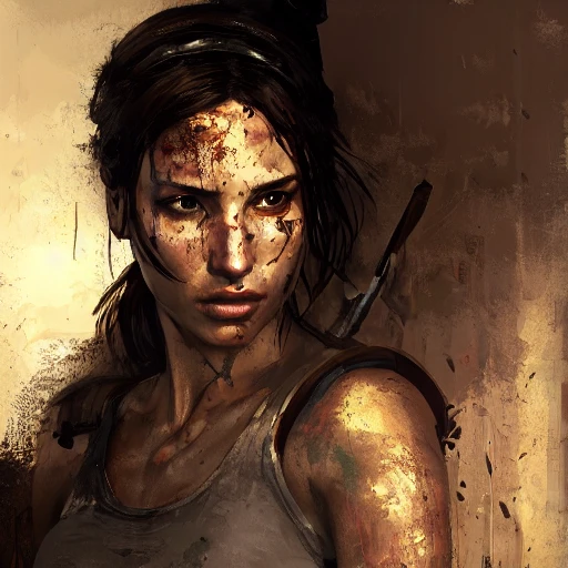 Professional Painting of Lara Croft - Tomb Raider by Jeremy Mann, Rutkowski and other illustrators at Artstation, intricate detail, face, portrait, headshot, illustration, UHD, 4K