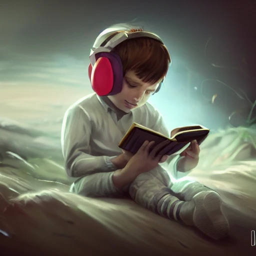 one kid headphone listen song, another kid read book , background a shiled of covid, poor, terrisom elegant, digital painting, artstation, concept art, smooth, sharp focus, illustration, realastic, highly detailed, 