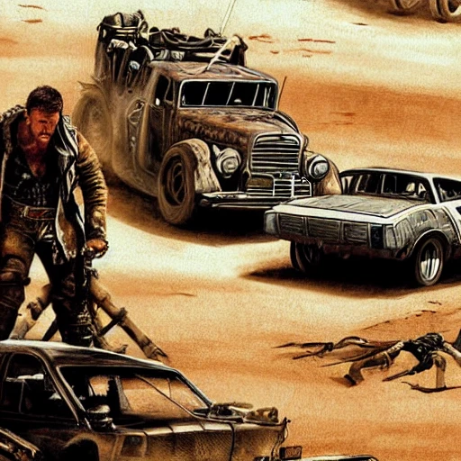 illustration, mad max, movie, very fine detailed