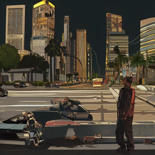 illustration, grand theft auto, videogame, very fine detailed, 8K resolution, cinematic light