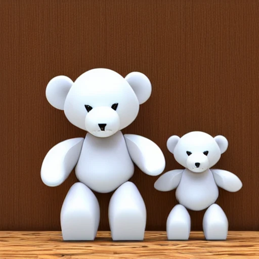 small white teddy bear with robots, Cartoon, 3D