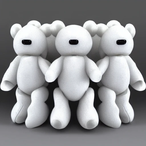 small white teddy bear with robots, 3D