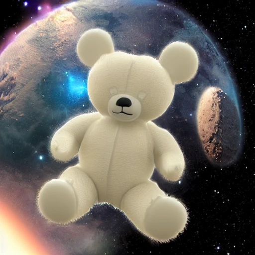 small white teddy bear in space, 3D