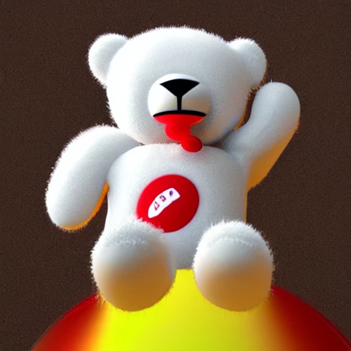 small white teddy bear with red mouth and brown nose in space , 3D