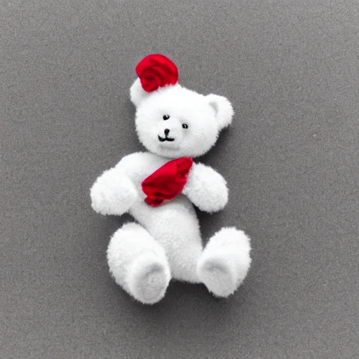 small white teddy bear with red mouth and brown nose in space , 3D