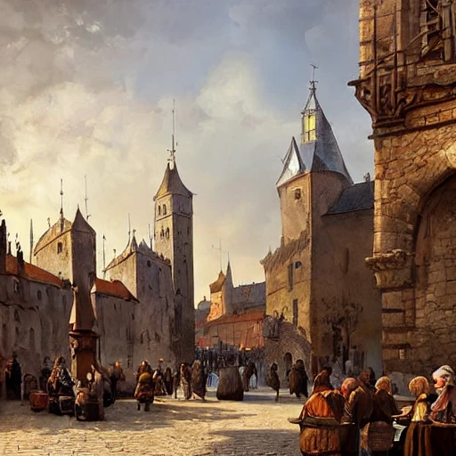 a medieval city square, landscape, by Darek Zabrocki