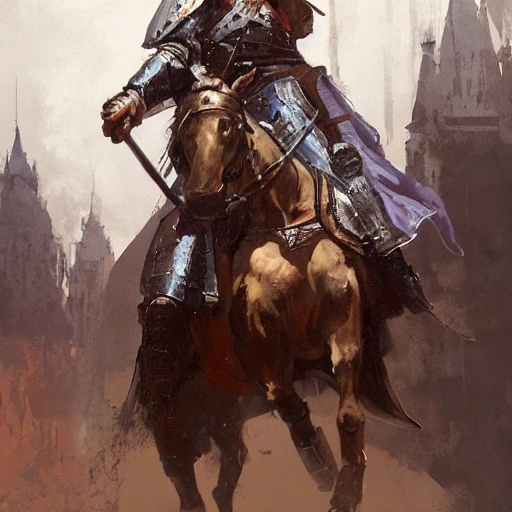 Professional painting of a medieval lord riding a horse by Jeremy Mann, Rutkowski and other Artstation illustrators, face, colorfull, portrait, headshot, illustration, Oil Painting