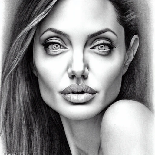 Angelina Jolie photo, full body, view, ultra realistic perfect eyes, perfect face, perfect nose, nasty lips, perfect body, breast exposed, HDR, ultra detailed , pencil sketch