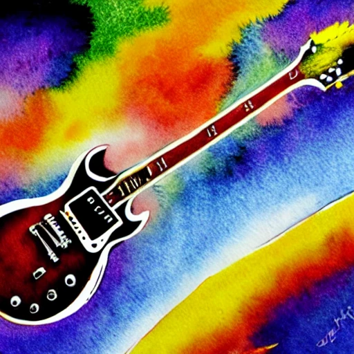 a Gibson SG GT flying like a rockets through a planetary body  splitting it like a apple shot by a bullet, Water Color