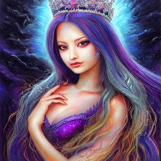 by Dorina Costras, Phil Koch and Jeremiah Ketner, portrait of magic queen Empress Sena Kashiwazaki with hair made of energy and magic,,fantasy, intricate, elegant, highly detailed, digital painting, artstation, concept art, matte, sharp focus, illustration, colorful, awe, best quality