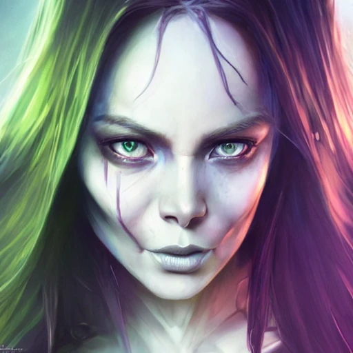 by Aleksi Briclot, Noah Bradley,Charlie Bowater and J. Scott Campbell , Gamora Super Hero Portrait,face by WLOP and Artgerm, Hyperdetailed, 150 Megapixels, Ultrafine Details, 8k resolution concept , black paper detailed matte painting,triadic colors, fantastical, light dust, elegant, diffuse