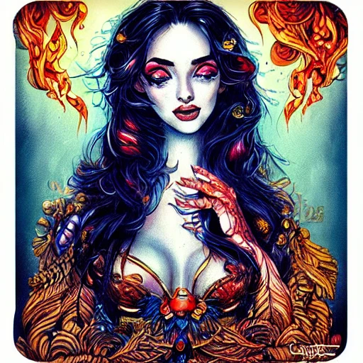 highly detailed portrait Goddess of Fire, photographic realistic background, by jose torres, by royal jafarov, by dustin hobert, by joe fenton, by kaethe butcher, trending on instagram, award winning details, vibrant colors