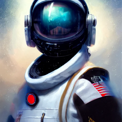 Professional painting of a space pilot in white parade uniform with medals, by Jeremy Mann, Rutkowski and other Artstation illustrators, intricate details, face, portrait, headshot, illustration, UHD, 4K