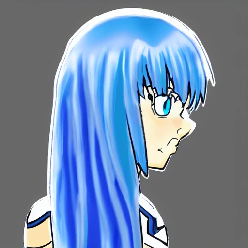 a girl with blue hair and amber eyes in profile, in the style of my hero academia, Cartoon