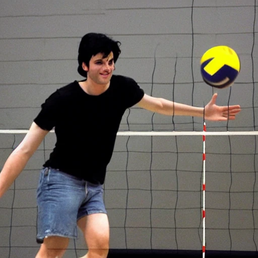 fashion boy playing volleyball, with tall black hair