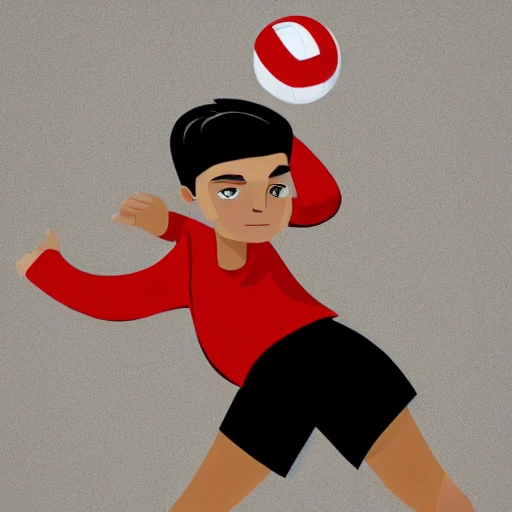 fashion boy playing volleyball, with tall black hair, Cartoon