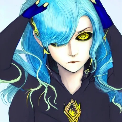 Girl with blue hair and yellow eyes Arcane style - Arthub.ai