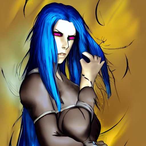 Girl with blue hair and yellow eyes Arcane style 