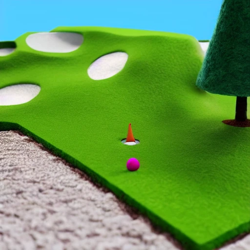 miniature golf course, made of felt, close up,v6 diorama, isometric miniature golf course, hills
, sand, trees, bushes, 100mm lens, 3d blender render, aesthetic, beautiful, Tiny, cute aesthetic, beautiful, 3D