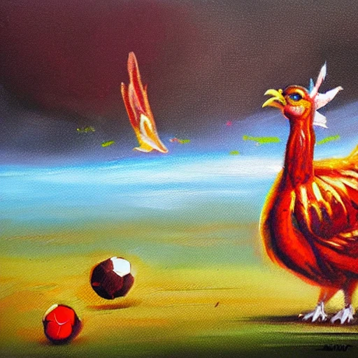 Two Turkey bird, cute playing soccer 
, 3D, Cartoon, Oil Painting