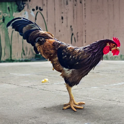 a photo of a chicken doing martial arts against a pigeon