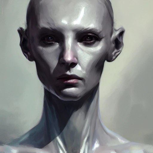 Professional portrait of a humanoid alien with enormous eyes, gr ...