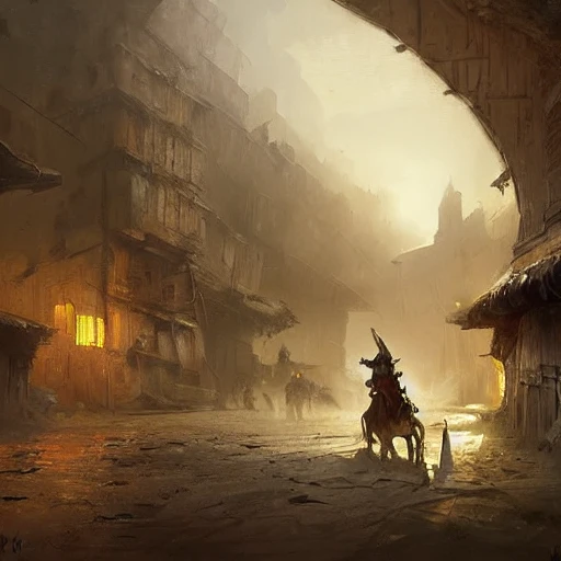 village being raided, landscape, grimdark, illustration, oil painting, by Darek Zabrocki