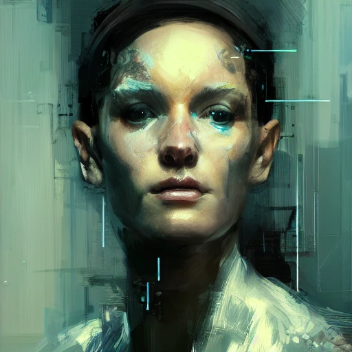 Professional portrait of a cyborg, by Jeremy Mann, Rutkowski and other Artstation illustrators, intricate details, face, portrait, headshot, illustration, UHD, 4K