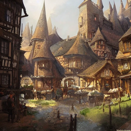 Medieval European Village , fantasy illustration, by Darek Zabrocki, Forrest White, Klaus Pillon, Simon Urban, concept art