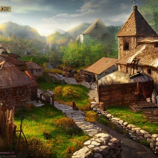 4k epic landscape of small medieval village, fantasy illustration, ultrahd, unreal engine 5, art station