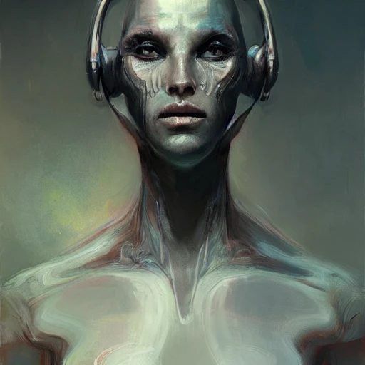 Professional portrait of a beautiful alien creature with humanoid face, reptilian eyes, and exoskeleton features, by Jeremy Mann, Rutkowski and other Artstation illustrators, intricate details, face, portrait, headshot, illustration, UHD, 4K