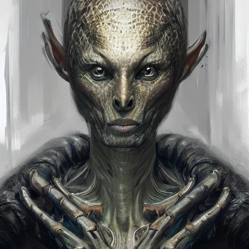 Professional portrait of an attractive humanoid alien with big r ...
