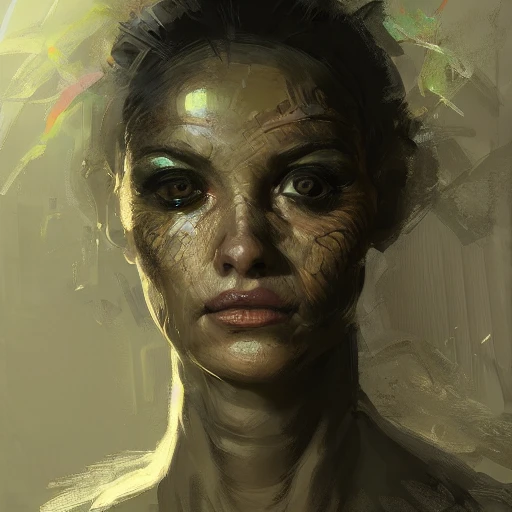 Professional portrait of an attractive humanoid alien with big reptilian eyes and exoskeleton features, by Jeremy Mann, Rutkowski, Dang My Linh, and other Artstation illustrators, intricate details, face, portrait, headshot, illustration, UHD, 4K