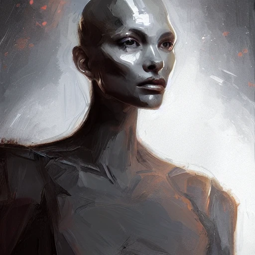 Professional portrait of a beautiful alien creature with humanoid face, reptilian eyes, and exoskeleton features, by Jeremy Mann, Rutkowski and other Artstation illustrators, intricate details, face, portrait, headshot, illustration, UHD, 4K