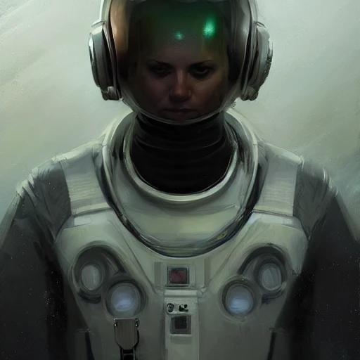 Professional portrait of a beautiful alien astronaut, by Jeremy Mann, Rutkowski and other Artstation illustrators, intricate details, face, portrait, headshot, illustration, UHD, 4K