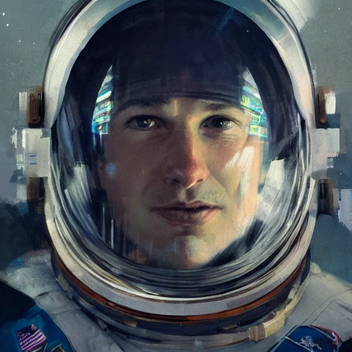 Professional portrait of an astronaut, by Jeremy Mann, Rutkowski and other Artstation illustrators, intricate details, face, portrait, headshot, illustration, UHD, 4K