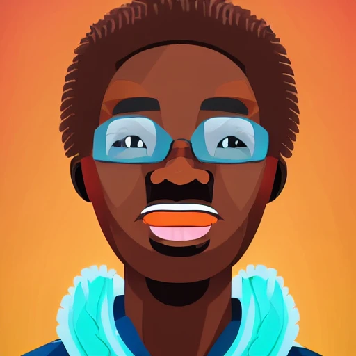 professional high quality illustration, boucar diouf, happy african, center face men, frissy hair, very high detailled, 8k resolution, cinematic lighting