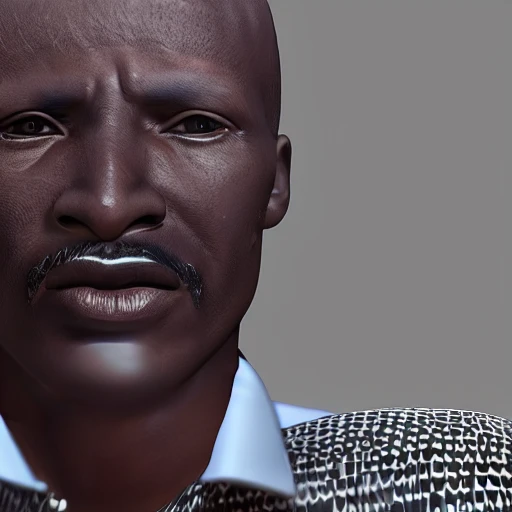 professional high quality illustration, boucar diouf, a 50 year old african happy man, center face, frissy black hair, very high detailled, 8k resolution, cinematic lighting