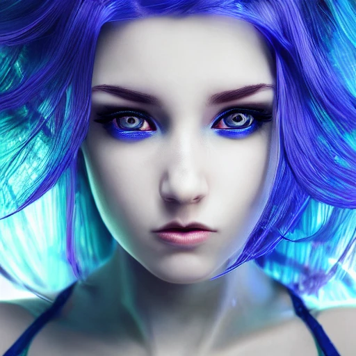 girl with blue hair full screen mystic, epic, perfect body, perfect hands, perfect face, face, detailed, high resolution, HDR, dark mystery glow, sharp focus, 8k, 3D, hyper detail, fantasy style concept, cinema lights photo bashing epic cinematic octane rendering extremely high detail post processing 8k denoise