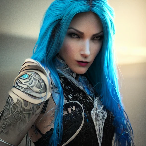 full length blue hair warlock in full growth, perfect hands, perfect face, face, detailed, high resolution, HDR, dark mystery glow, sharp focus, 8k, 3D, hyper detail, fantasy style concept, cinema lights photo bashing epic cinematic octane rendering extremely high detail post processing 8k denoise
