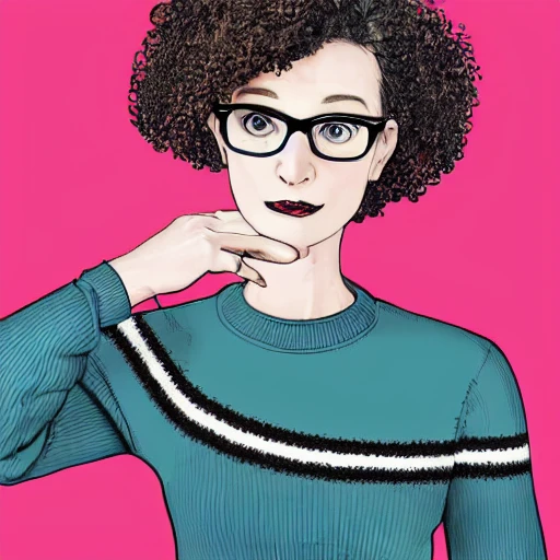 arcane style, adult, (pale sleep deprived geek girl), (pale), (sleep deprivation), circles under the eyes, panda eyes,  ((curly hair)) , ((wearing glasses and sweater dress)), perfect face, ((detailed eyes)),  (( detailed pupils)),  slightly muscular,  fit,  full body shot,  sitting in a cafe, intricate,  detailed, (line art), insanely high res, 8K, HD, ((WLOP)), rossdraws, artgerm, (((vivid colors))), Chaïm Soutine,, Felix Octavius Carr DarleyGot this by img2img from previous pictures of this girl using arcane model