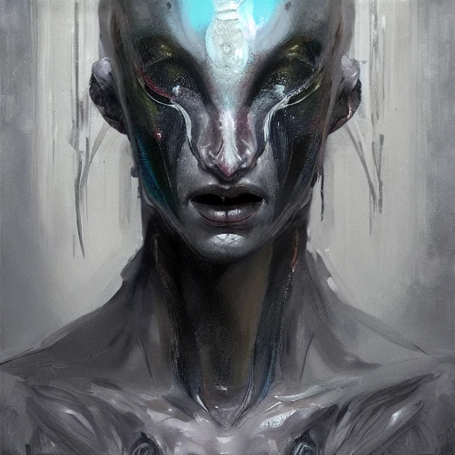 Professional painting of a humanoid alien with exotic aquatic features, by Jeremy Mann, Rutkowski, and other Artstation illustrators, intricate details, face, portrait, headshot, illustration, UHD, 4K