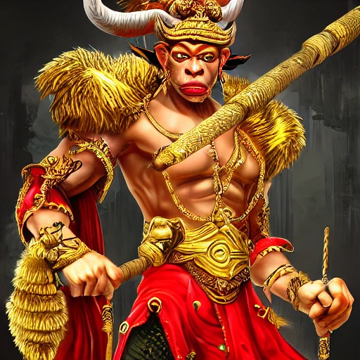 Monkey King Monkey King. Havoc. perfect body. Golden cudgel. bling. sharp eyes, Oil Painting, 3D