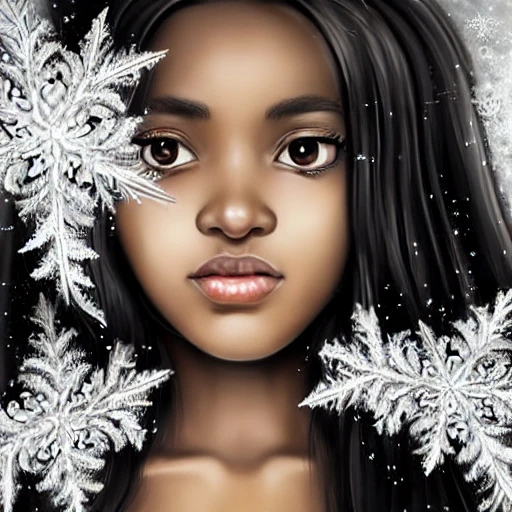 black and white portrait of a stunning beautiful maiden with melanin skin in christmas style, hyper detailed big BROWN eyes, long black curly hairs, with white angel wings, extremely detailed beautiful cute face, 8k extremely detailed in style, realistic eyes, 8k hyper detailed snowflakes, extremely detailed ice crystals and snow, Poinsettia flower, realistic wide shot, extremely detailed black and white outline coloring book pages, artgerm, extremely detailed, hyperdetailed, vibrant colors, maximalism, 8k polished, highly detailed 3D digital painting, artstation concept art, smooth sharp focus, illustration, no signature, in style charlie bowater and enerie barnes