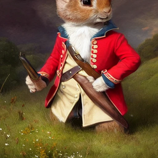 peter rabbit as a british redcoat from the revolutionary war, digital art by eugene de blaas and ross tran, vibrant color scheme, highly detailed, in the style of romanticism, cinematic, artstation, greg rutkowski 