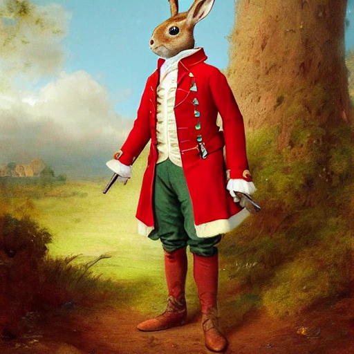 peter rabbit as a british redcoat from the revolutionary war, digital art by eugene de blaas and ross tran, vibrant color scheme, highly detailed, in the style of romanticism, cinematic, artstation, greg rutkowski 