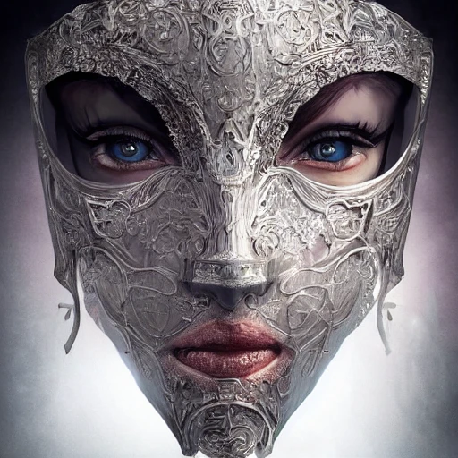 Very very very very highly detailed epic photo of face with venetian mask, intricate, dystopian, sci-fi, extremely detailed, digital painting, artstation, concept art, smooth, sharp focus, illustration, intimidating lighting, incredible art by Artgerm